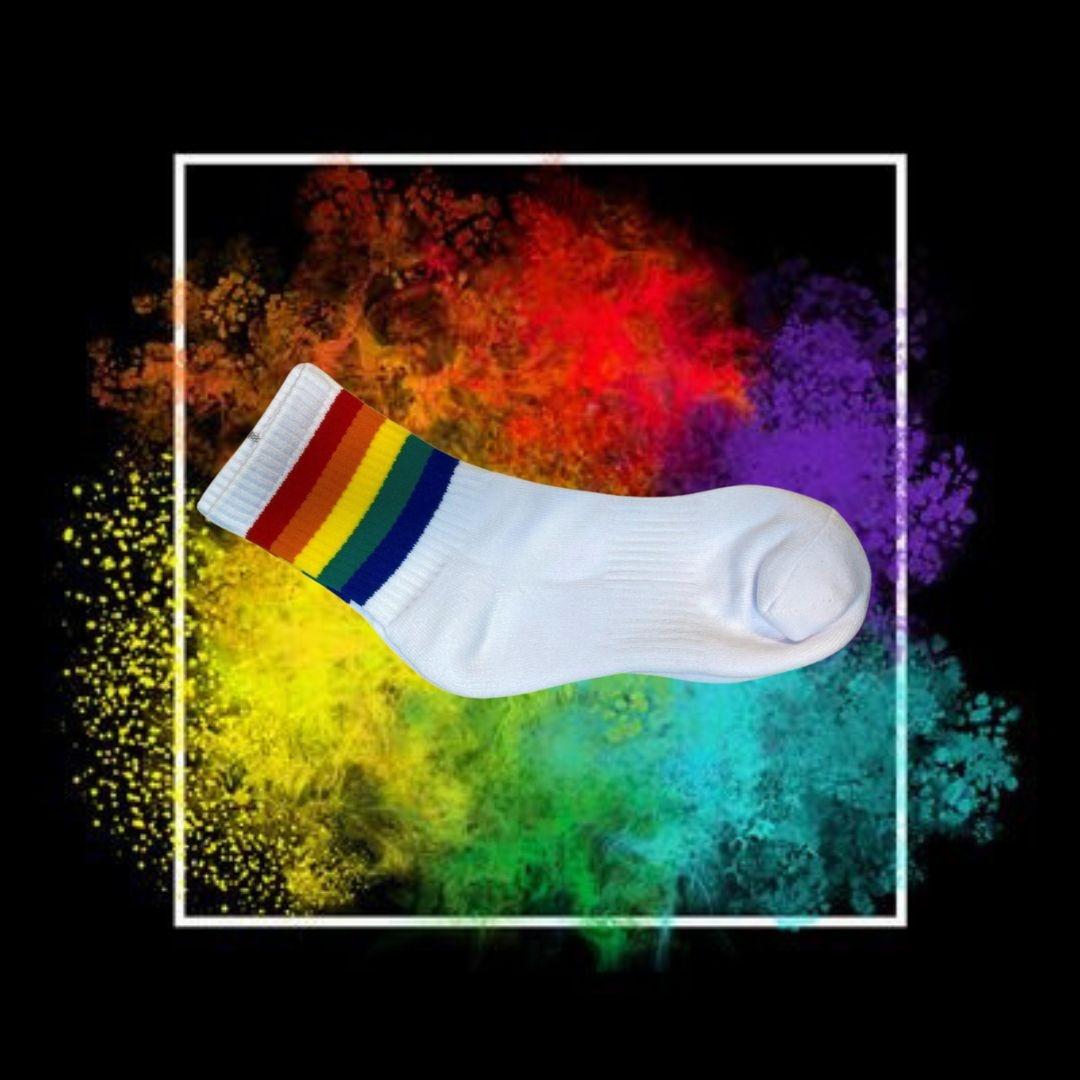 Unisex Rainbow Athletic White Socks - | EMCL - | MAD Lifestyle