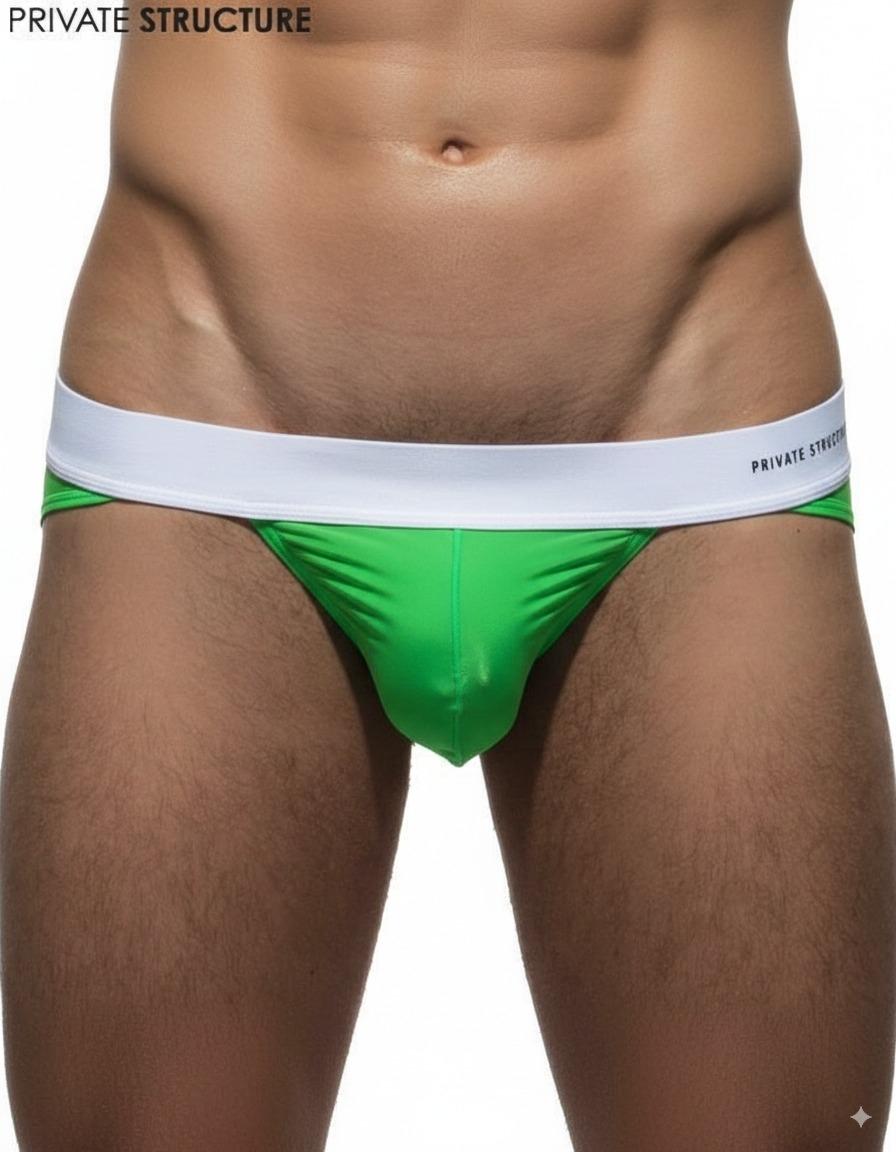 Color Peel Contrast Banded Bikini Brief - White & Green - | Private Structure - | MAD Lifestyle