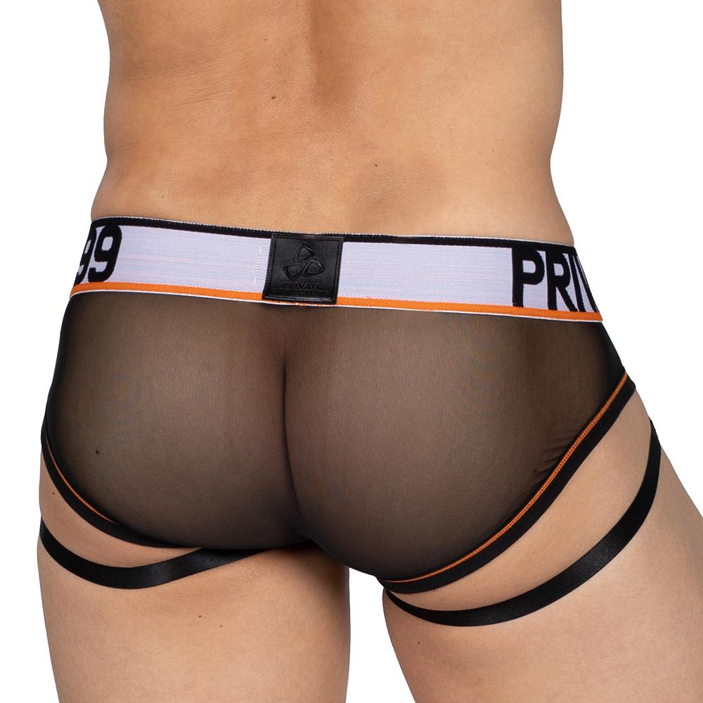 MOMENTUM Orange Harness Mesh Mini Brief - Black - MIUU4357 - | Private Structure - | MAD Lifestyle