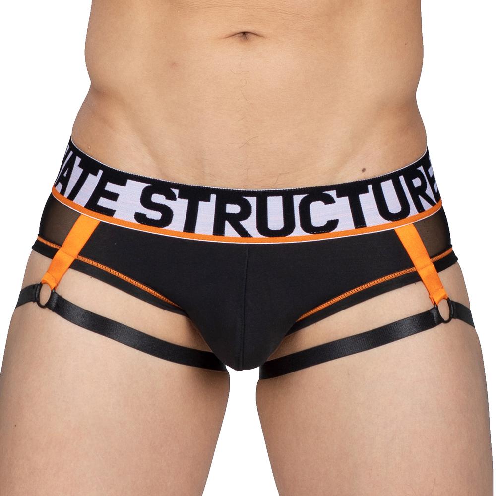 MOMENTUM Orange Harness Mesh Mini Brief - Black - MIUU4357 - | Private Structure - | MAD Lifestyle
